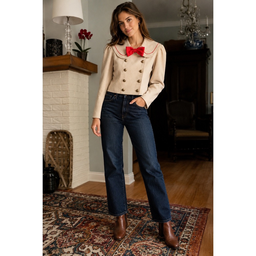 Vintage Donna Morgan NSP Petites Size 2 Sailor Collar Bow Cropped Blazer USA